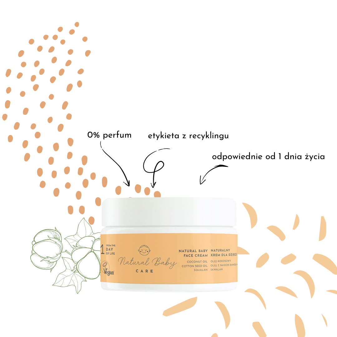 Naturalny krem do twarzy dla dzieci Natural Baby Care w opakowaniu z etykieta z recyklingu i bez perfum.