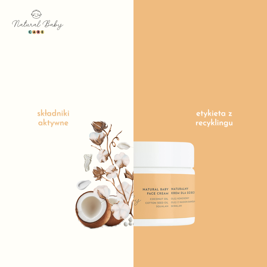 Naturalny krem do twarzy dla dzieci z aktywnymi składnikami i ekologiczną etykietą, Natural Baby Care.